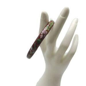 Red Multicolor Enamel Chinese Cloisonne Floral Bangle Bracelet Vintage